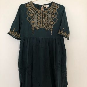 Forest green embroidered knee length dress